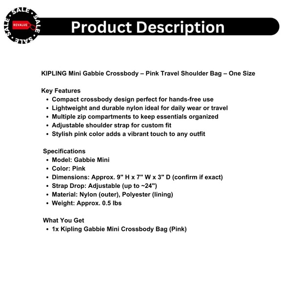 KIPLING Mini Gabbie Crossbody – Pink Travel Shoulder Bag‎ – One Size - Picture 2 of 5